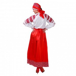 Русский женский костюм, блузка, юбка с фартуком, сорока, цвет красный, р-р 42, рост 172 см