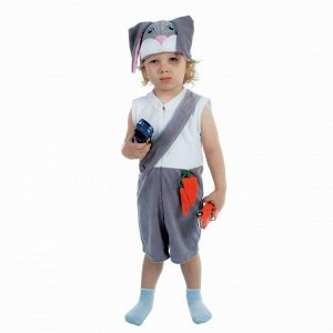 Карнавальный костюм для мальчика «Заяц», велюр, комбинезон, шапка, от 1,5-3-х лет