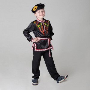 Карнавальная русская рубаха «Хохлома – ягодки», атлас, картуз, р. 34, рост 140 см, цвет чёрный