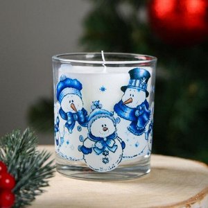 Свеча в стекле новогодняя "Семейство Снеговиков, гжель", 7.8?7 см