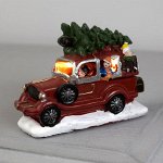 Светодиодная фигура «Автомобиль с ёлкой», керамика, батарейки AG10х3, свечение тёплое белое