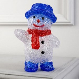 Фигура акрил. "Снеговик в синей шляпе" 20х13х8 см, ААx2 (не в компл.), RGB