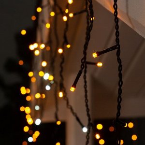 Гирлянда «Бахрома» 3 ? 0.6 м, IP44, УМС, тёмная нить, 160 LED, свечение жёлтое, мерцание белым, 220 В