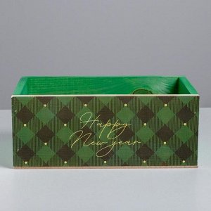 Деревянный ящик без ручки «Happy New Year», зелёный, 24.5 ? 14.5 ? 9 см