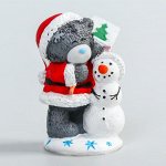 Сувенир полистоун &quot;Медвежонок Me to you новогодний в колпаке и шубе со снеговиком&quot; 4,5 см