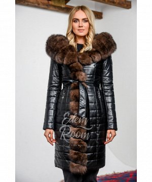 Зимнее пальто из экокожи с мехомАртикул: R-577-2-100-CH-P