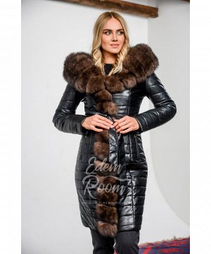 Зимнее пальто из экокожи с мехомАртикул: R-577-2-100-CH-P