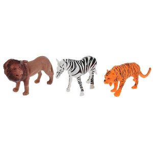 B1358379-R Игрушка пластизоль животные африки 3шт (лев, зебра, тигр) в пак. Играем вместе в кор.2*180наб
