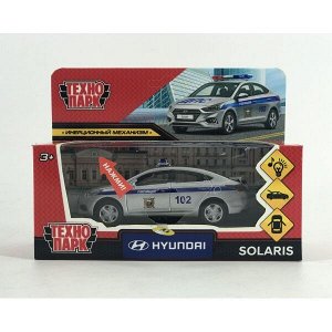 SOLARIS2-12SLPOL-SR Машина металл свет-звук "hyundai solaris полиция" 12см,инерц.,серебристый. Технопарк в кор.2*36шт