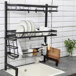 Рейлинговая система для кухни - стойка, 2 уровня, 65 см, цвет чёрный