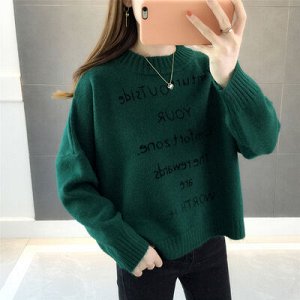 Осенне-зимний свободный свитер с буквами зеленый