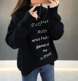 Осенне-зимний свободный свитер с буквами черный