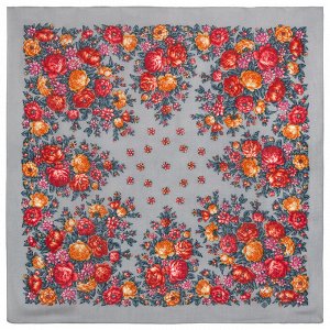 Платок из шерстяной разреженной ткани, с подрубкой 'Цветы для души', вид 1, 115х115 см