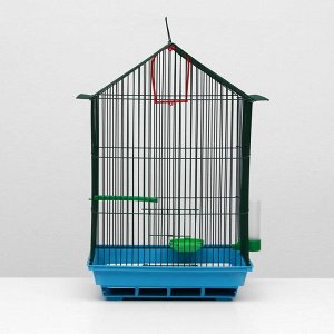 Клетка для птиц большая, крыша-домик, комплект, 34 х 28 х 54 см, синий/зелёный