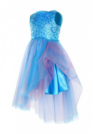 Платье из креп-сатиновой ткани, комбинированное с сеткой, цвет васильковый