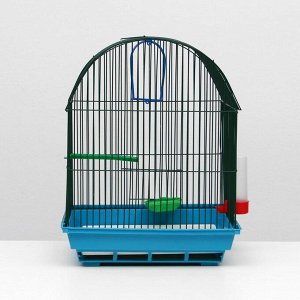 Клетка для птиц большая, полукруглая, комплект, 35 х 28 х 45 см, голубой/зелёный