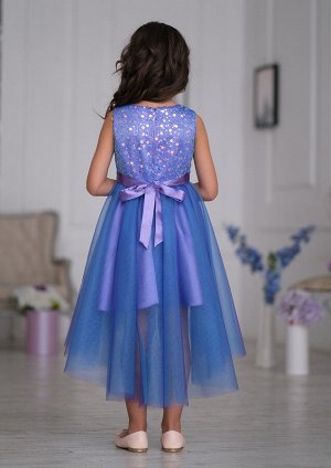 Платье из креп-сатиновой ткани, комбинированное с сеткой, цвет фиолетовый