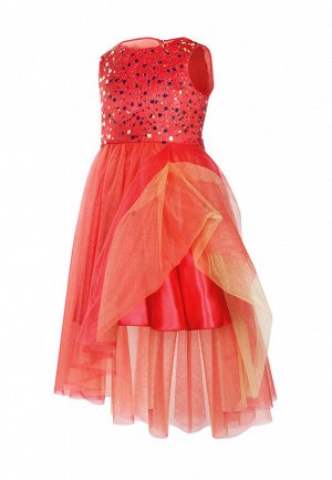 Платье из креп-сатиновой ткани, комбинированное с сеткой, цвет коралловый
