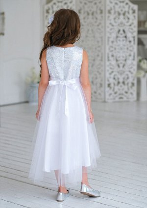 Платье из креп-сатина, комбинированное, цвет белый