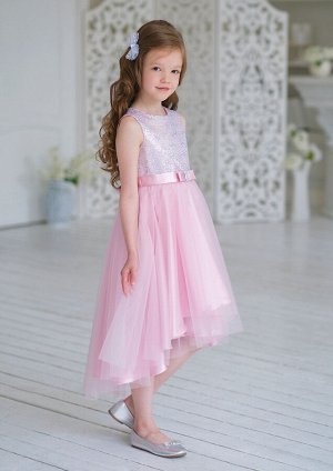 Платье из креп-сатина, комбинированное, цвет розовый
