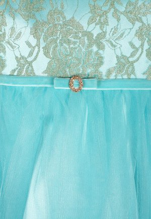 Платье комбинированное, с верхним слоем из сетки-золото по лифу и  юбкой из однотонной сетки, цвет мятный