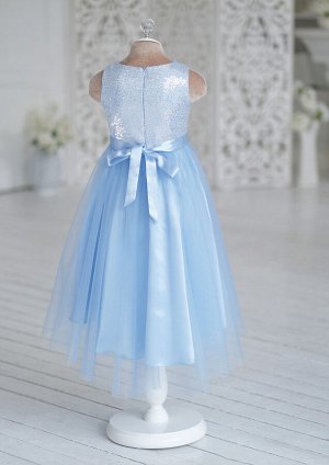 Платье из креп-сатина, комбинированное, цвет голубой