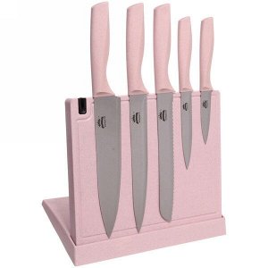 Набор 6 предметов "Эко Лайф" (5ножей+подставка доска с точилкой") розовый