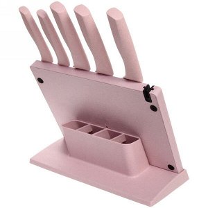 Набор 6 предметов "Эко Лайф" (5ножей+подставка доска с точилкой") розовый