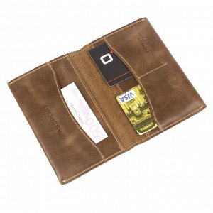 Обложка для паспорта, 3 кармана, коричневый темн. пул-ап