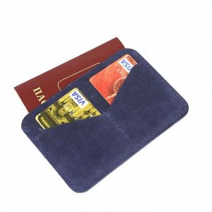 Обложка-футляр для паспорта, 2 кармана для карт, синий крэйзи хорс