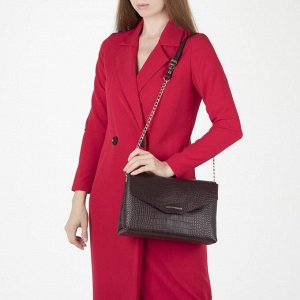 Сумка женская, отдел на клапане, наружный карман, цепь-ремень, цвет бордовый