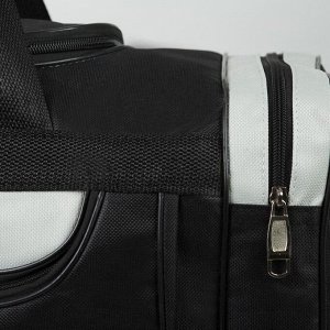 Сумка спортивная, 3 отдела на молниях, наружный карман, длинный ремень, цвет чёрный/серый