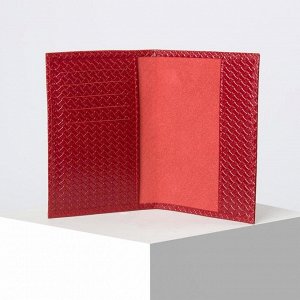Обложка для паспорта с плетением, 5 карманов для карт, цвет красный