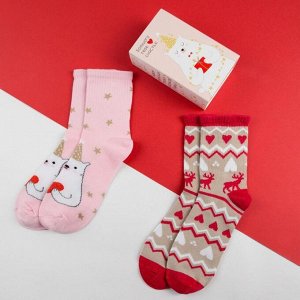 Набор женских новогодних носков KAFTAN "Мишка" р. 36-40 (23-25 см), 2 пары