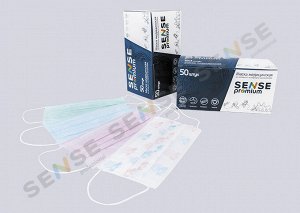 Маска медицинская одноразовая SENSE premium (50 штук в карт упаковке)