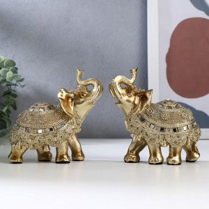 Сувенир полистоун &quot;Золотой слонёнок с попоной из бисера с колокольчиками&quot;МИКС 11,5х11х5,5 см
