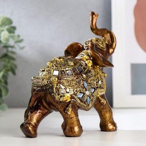 Сувенир полистоун "Слонёнок в золотой попоне с зеркальной мозаикой" 13,5х12х5,7 см