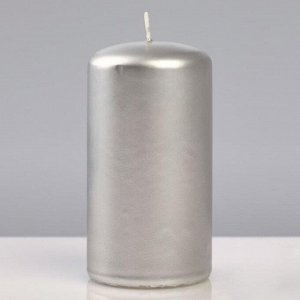 Свеча - цилиндр лакированная, "Platinum", 6?11,5 см, серебряный металлик