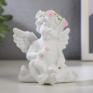Сувенир полистоун "Белоснежный ангел в венке из роз" МИКС 8,8х8,3х5,2 см