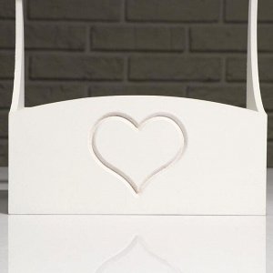 Кашпо деревянное "Symmetric Heart", с ручкой, белый, 25*12,5*10(28) см