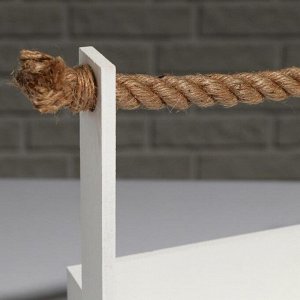 Кашпо деревянное "Эллада большая", ручка верёвка, белый, 25*12,5*10(23) см