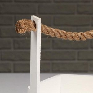 Кашпо деревянное "Шестигранник", ручка верёвка, белый, 20*18*8(23) см