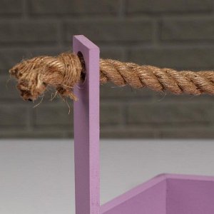 Кашпо деревянное "Шестигранник", ручка верёвка, лиловый, 20*18*8(23) см