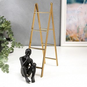 Фигура «Мыслитель на лестнице», чёрный с золотом, 30.6x6.7x16 см