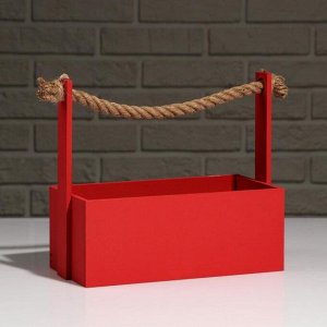 Кашпо деревянное "Эллада большая", ручка верёвка, красный, 25*12,5*10(23) см