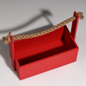 Кашпо деревянное "Эллада большая", ручка верёвка, красный, 25*12,5*10(23) см