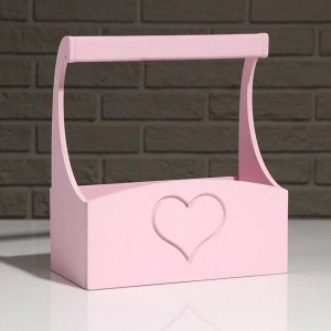 Кашпо деревянное "Symmetric Heart, сердце", с ручкой, розовый, 25*12,5*10(28) см