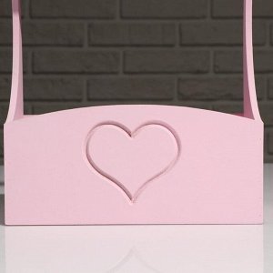 Кашпо деревянное "Symmetric Heart, сердце", с ручкой, розовый, 25?12,5?10(28) см