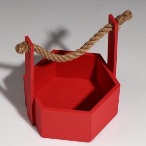 Кашпо деревянное "Шестигранник", ручка верёвка, красный, 20*18*8(23) см