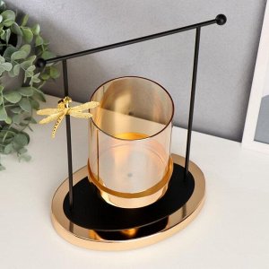 Подсвечник металл, стекло на 1 свечу "Стрекоза и колодец" чёрный с золотом 29х19,5х13,5 см